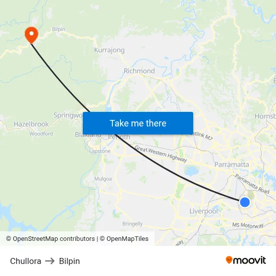 Chullora to Bilpin map