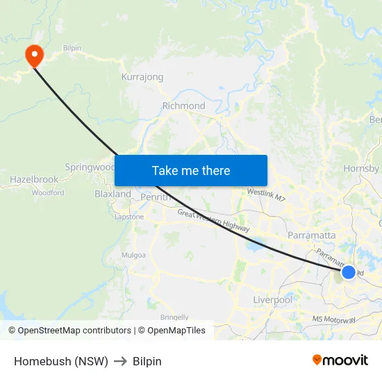 Homebush (NSW) to Bilpin map