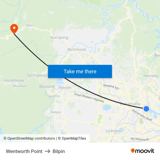 Wentworth Point to Bilpin map