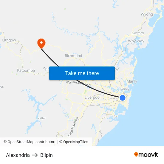 Alexandria to Bilpin map