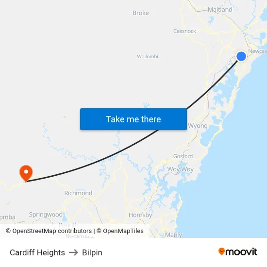 Cardiff Heights to Bilpin map