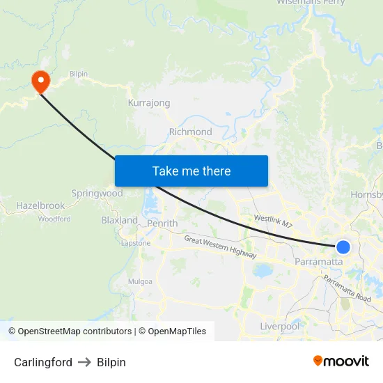Carlingford to Bilpin map