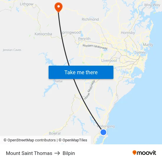 Mount Saint Thomas to Bilpin map