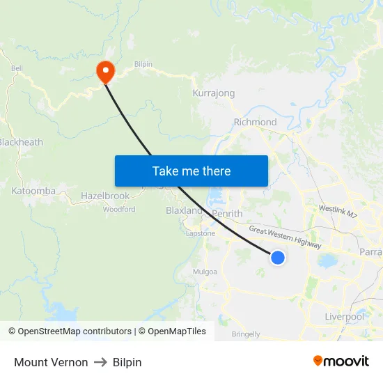 Mount Vernon to Bilpin map
