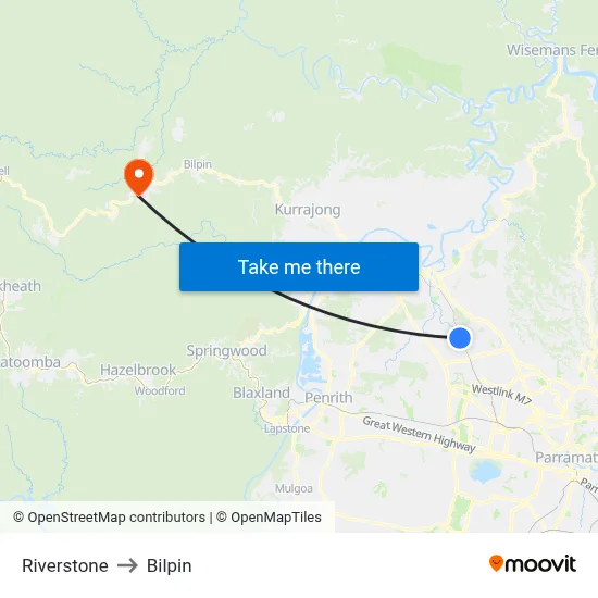 Riverstone to Bilpin map