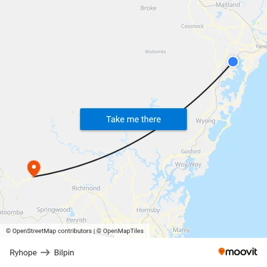 Ryhope to Bilpin map