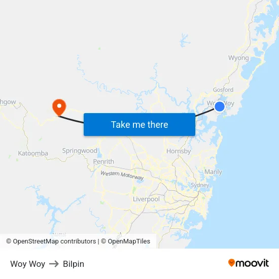 Woy Woy to Bilpin map