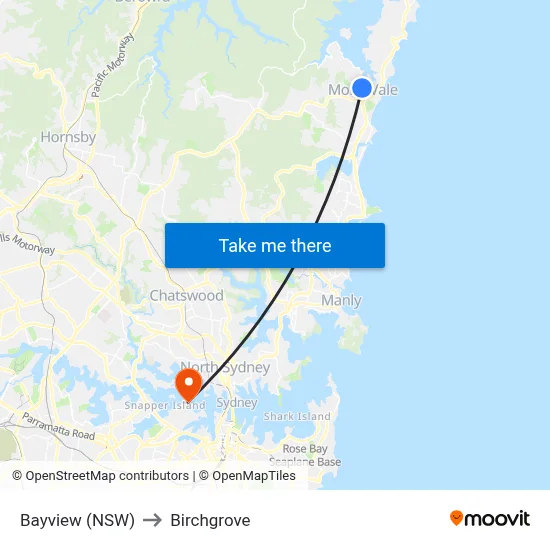 Bayview (NSW) to Birchgrove map