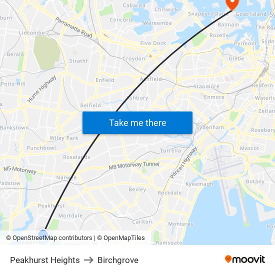 Peakhurst Heights to Birchgrove map