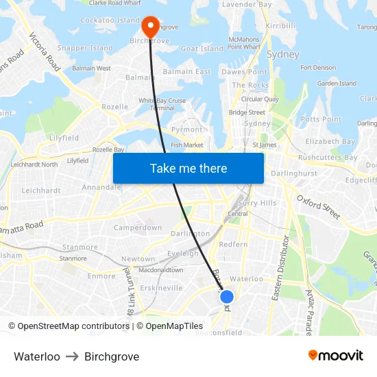 Waterloo to Birchgrove map