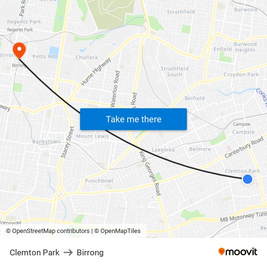 Clemton Park to Birrong map