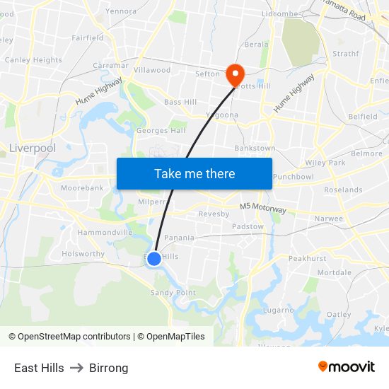 East Hills to Birrong map