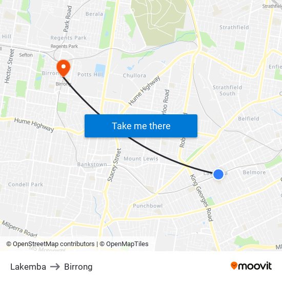 Lakemba to Birrong map