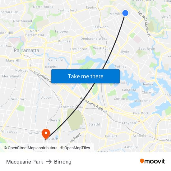 Macquarie Park to Birrong map