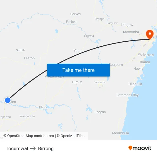 Tocumwal to Birrong map