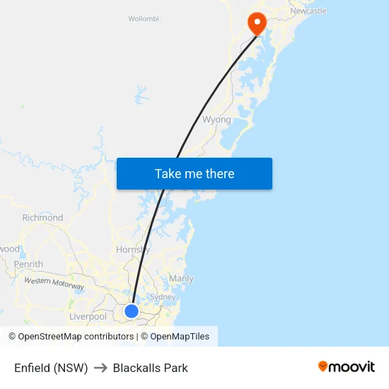 Enfield (NSW) to Blackalls Park map
