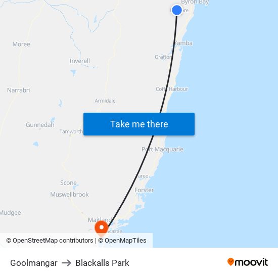 Goolmangar to Blackalls Park map