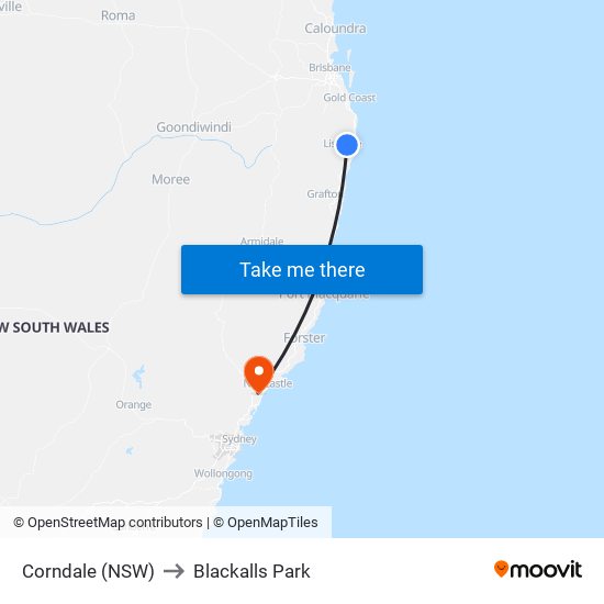 Corndale (NSW) to Blackalls Park map