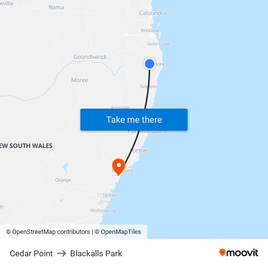 Cedar Point to Blackalls Park map