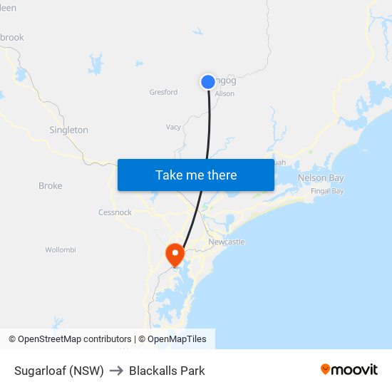 Sugarloaf (NSW) to Blackalls Park map