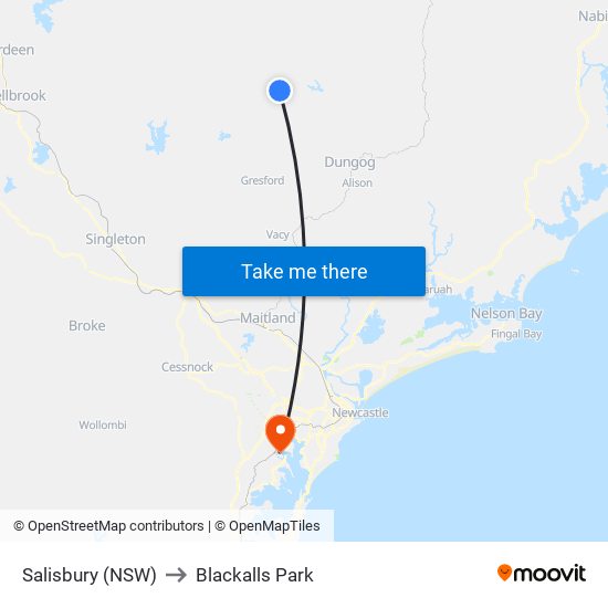 Salisbury (NSW) to Blackalls Park map