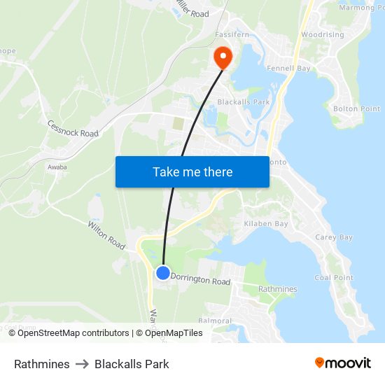 Rathmines to Blackalls Park map