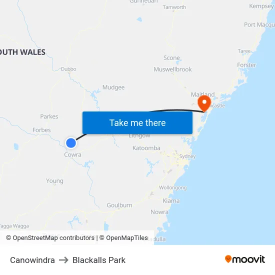 Canowindra to Blackalls Park map