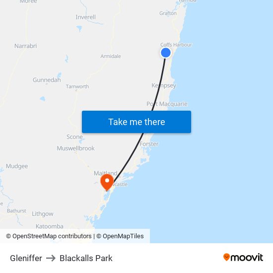 Gleniffer to Blackalls Park map