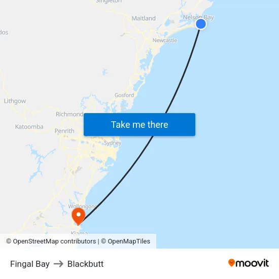 Fingal Bay to Blackbutt map