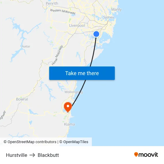 Hurstville to Blackbutt map