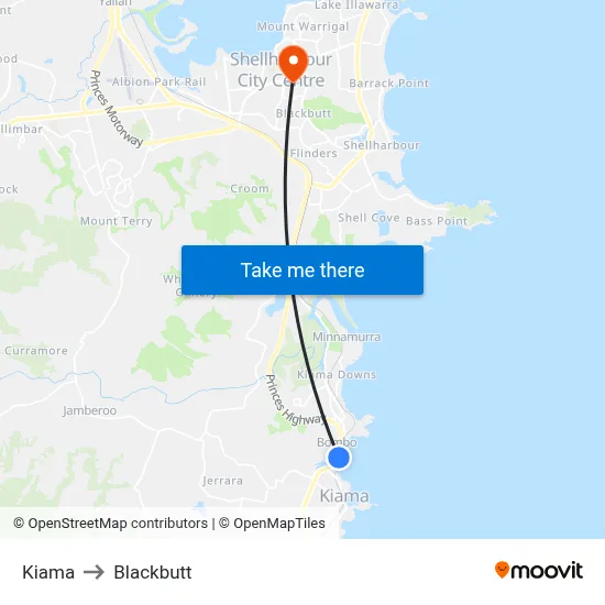 Kiama to Blackbutt map
