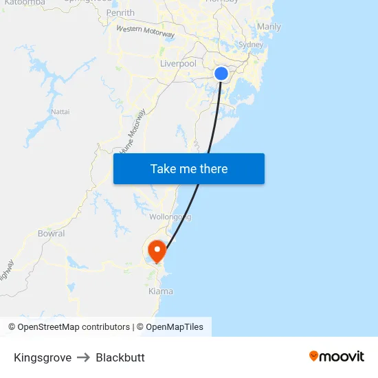 Kingsgrove to Blackbutt map