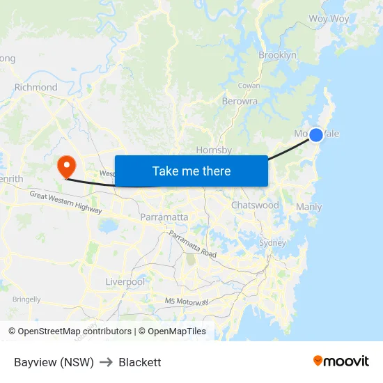 Bayview (NSW) to Blackett map