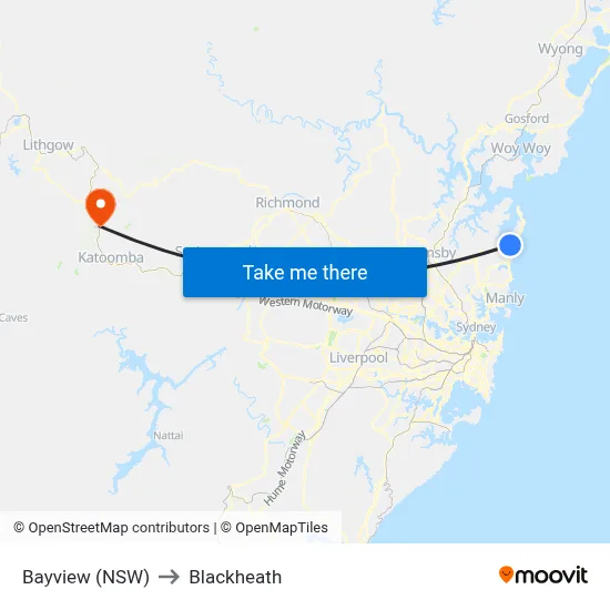 Bayview (NSW) to Blackheath map