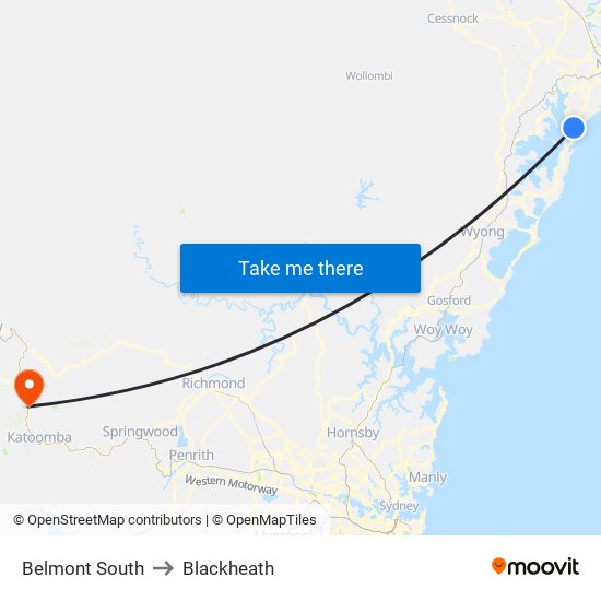 Belmont South to Blackheath map