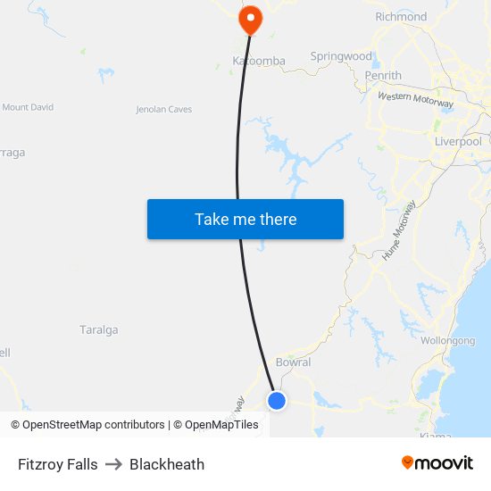 Fitzroy Falls to Blackheath map