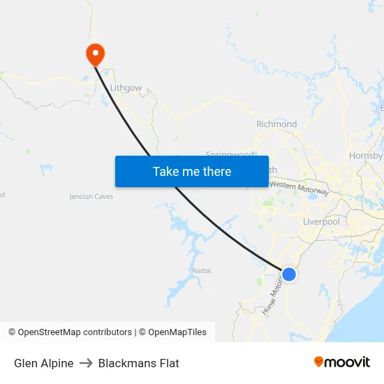 Glen Alpine to Blackmans Flat map