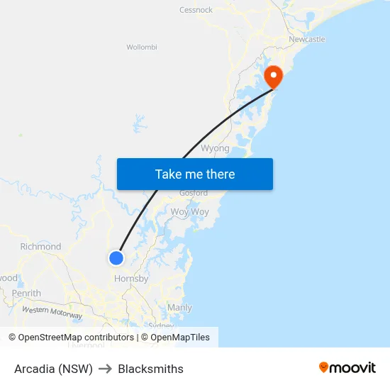 Arcadia (NSW) to Blacksmiths map