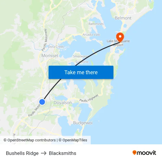 Bushells Ridge to Blacksmiths map