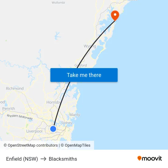 Enfield (NSW) to Blacksmiths map