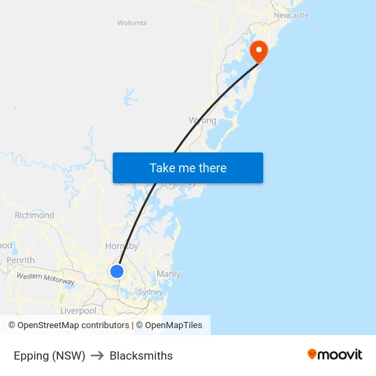 Epping (NSW) to Blacksmiths map