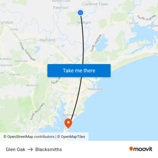 Glen Oak to Blacksmiths map