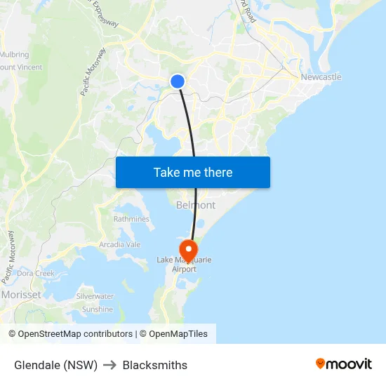 Glendale (NSW) to Blacksmiths map
