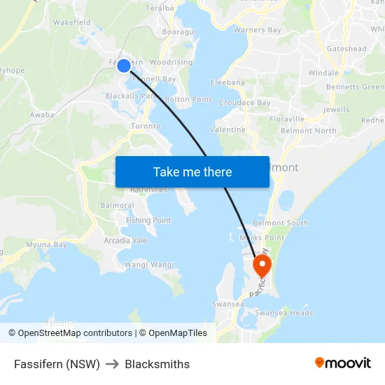 Fassifern (NSW) to Blacksmiths map