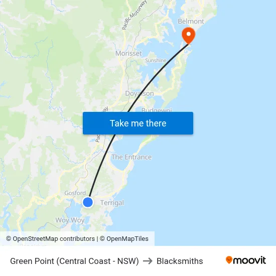 Green Point (Central Coast - NSW) to Blacksmiths map