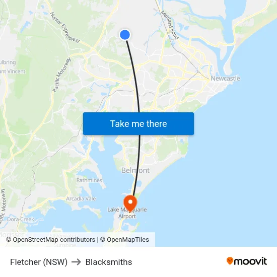 Fletcher (NSW) to Blacksmiths map