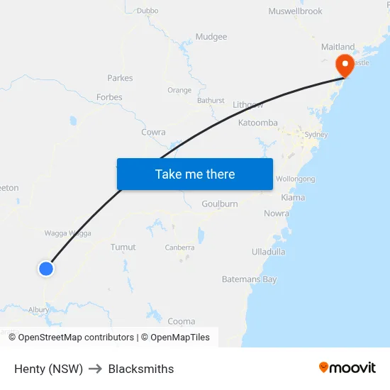 Henty (NSW) to Blacksmiths map