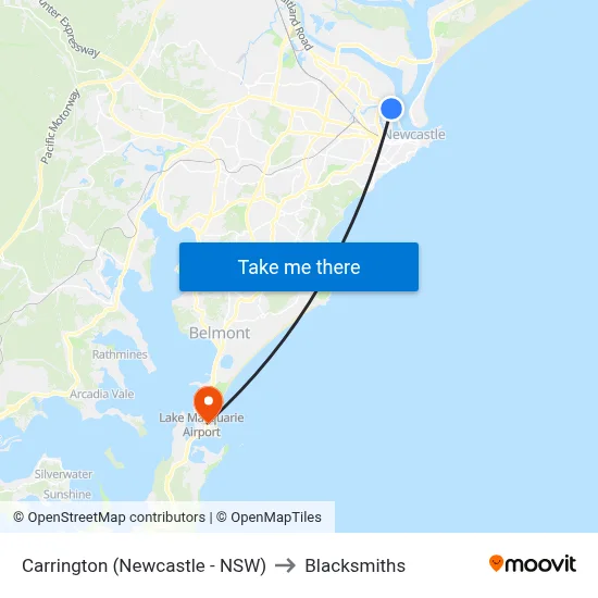 Carrington (Newcastle - NSW) to Blacksmiths map