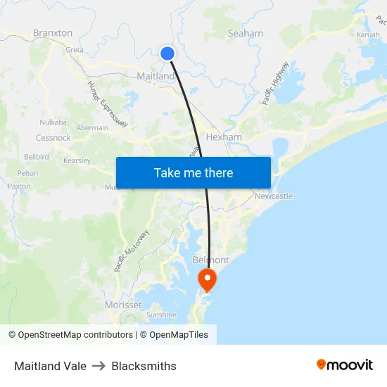 Maitland Vale to Blacksmiths map