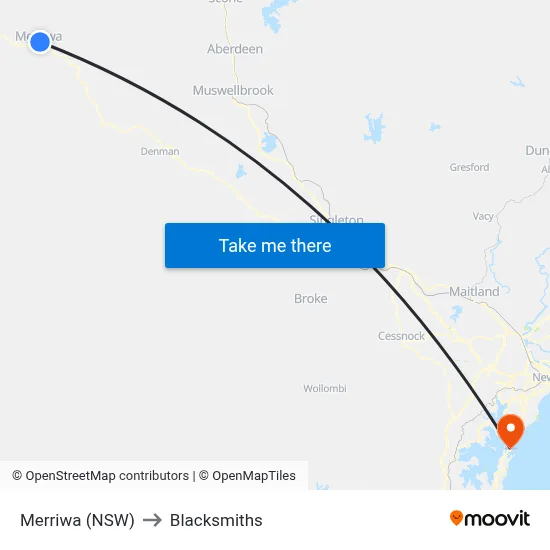 Merriwa (NSW) to Blacksmiths map